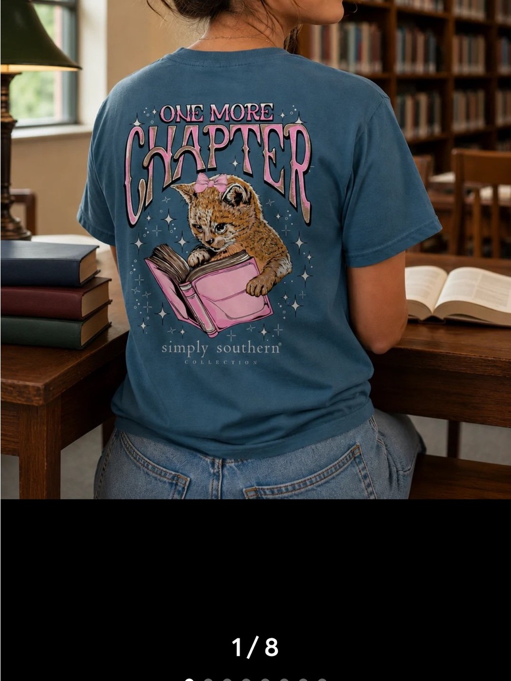 Simply Southern One More Chapter Tee Women’s XL Cat Reading Book T-shirt New